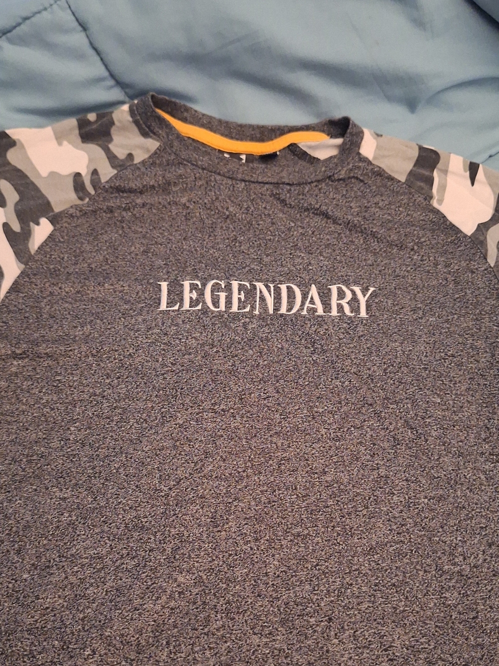 Legendary Men's Heather Navy Raglan Tee with Camouflage Sleeves